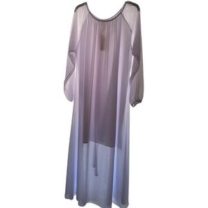 Buenos Ninos Womens White w/ Lavender tint‎ Long Sleeve Maxi Dress Sheer Overlay